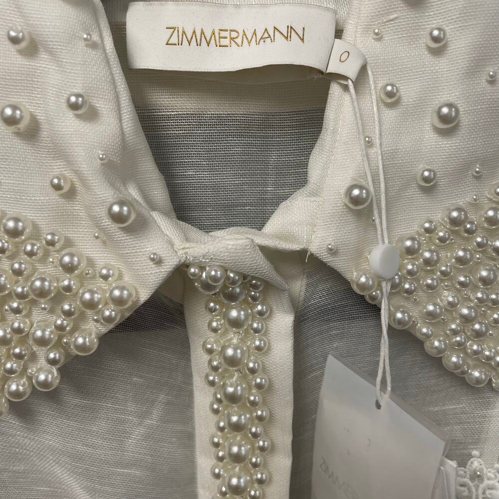 NWT Zimmermann High Tide Pearl Shirt Ivory Long Sleeve Button Up AU 0 / US 4 - Picture 6 of 11